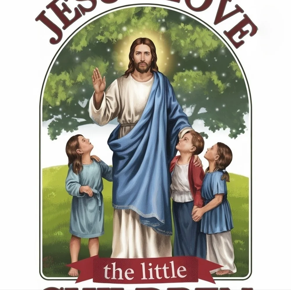 Jesus Loves The Little Children In A Glass Front Frame 8x10 Picture AI wall art